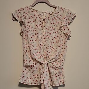 Cream Floral Flutter Sleeve Blouse